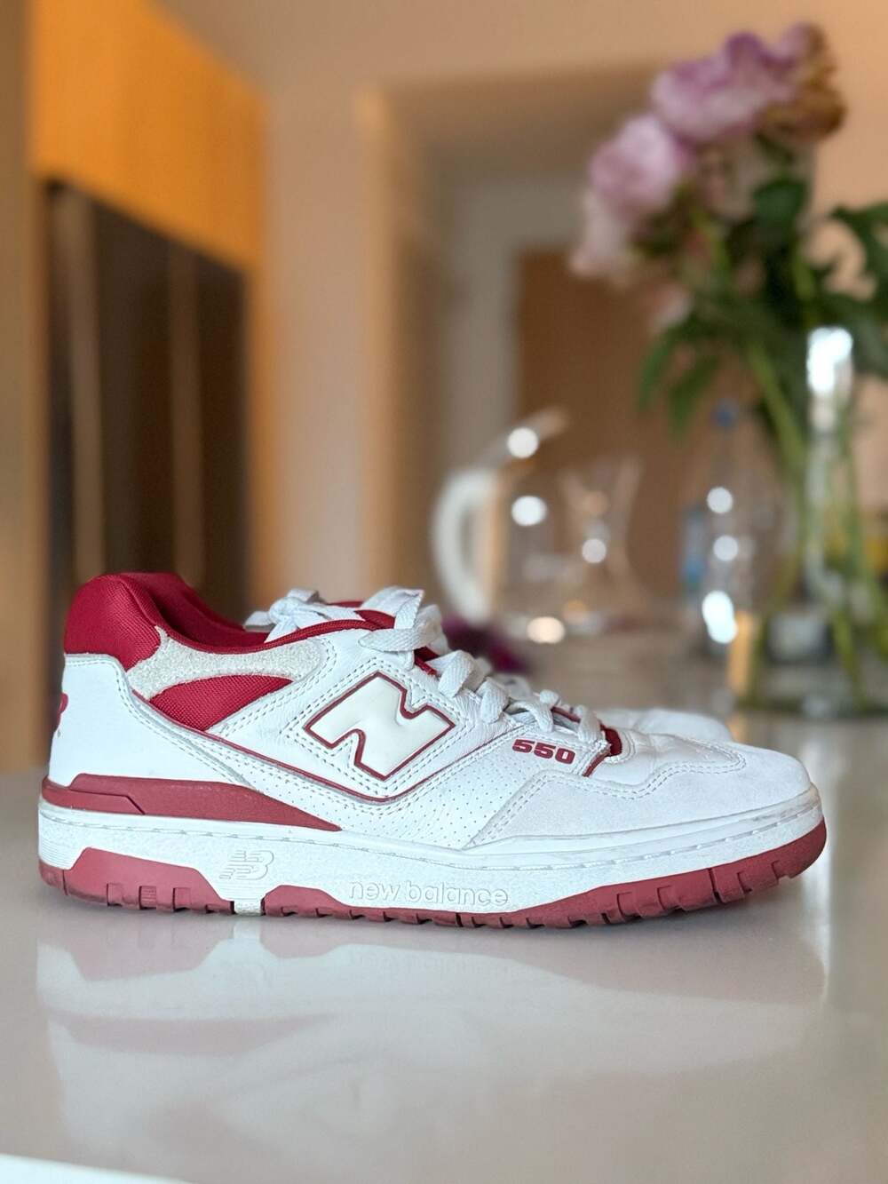 New Balance 550 White Red Sneakers Size 10 US Men/11.5 US Woman
